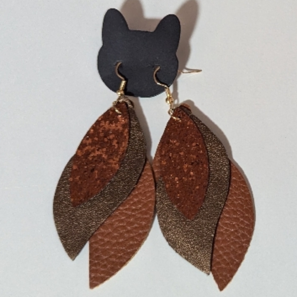 Womens Brown Bronze Leaf Earrings Shiny Fashion Jewelry Boho NEW